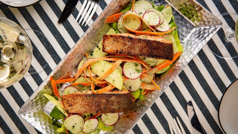 Pan-seared Salmon with Green Goddess Dressing and Radish Apple Salad