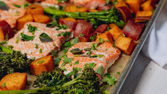 Sheet Pan Salmon with Broccolini and Sweet Potatoes