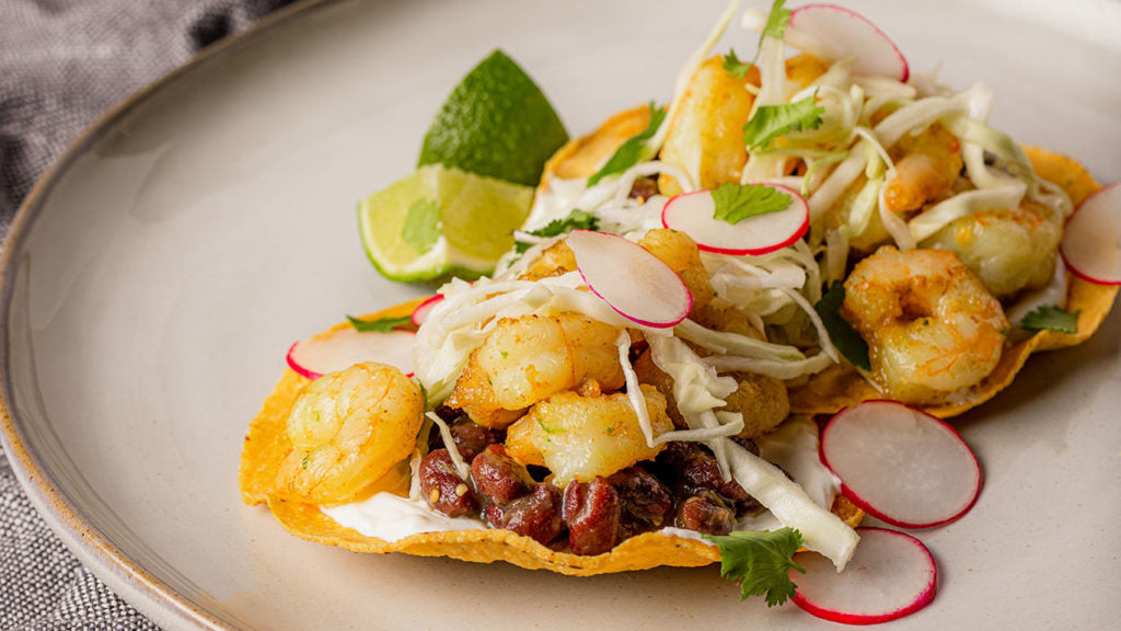 Shrimp and Black Bean Tostadas