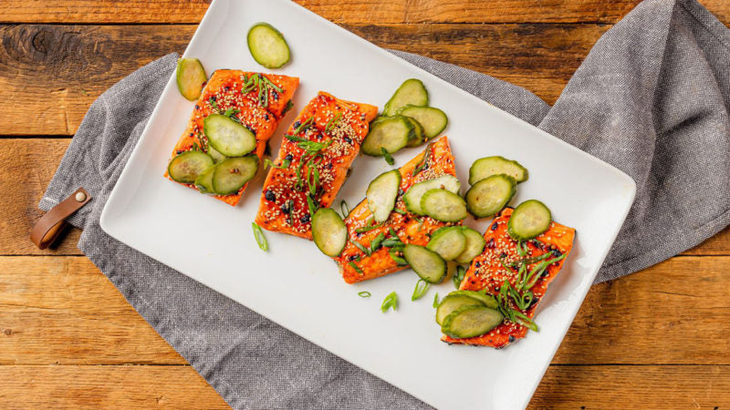 Gochujang-glazed Salmon with Pickled Cucumbers