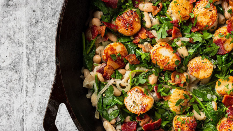 Scallop Meat with Bacon and Spinach